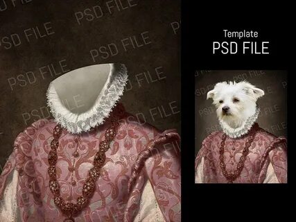 Pet Portrait Template Dog, queen in renaissance costume - Fi