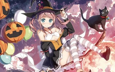 anime, Anime Girls, Artwork, Halloween, Black Cats, Koi Suru