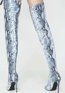 Buy blue snakeskin thigh high boots cheap online
