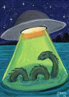 UFO abduction Loch Ness Monster PRINT 5 x 7 weird cryptid Et