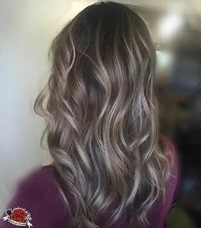 Beige Balayage on brunette hair highlights on brown hair. Lo