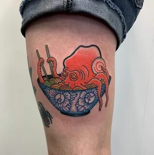 Tako Ramen Bowl Tattoo by TomTom! Tattoos, Food tattoos, Sun