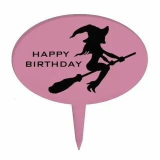 Happy Birthday Witch On Broomstick Cake Picks Happy birthday