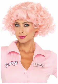 Pink Frenchy Curly Wig Grease 50s Pink Ladies Wig Hair Fancy