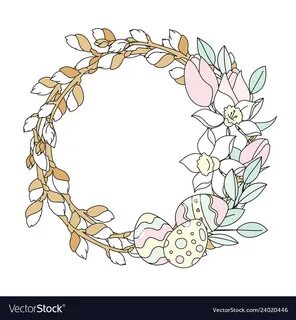 Willow wreath easter religious holiday set Vector Image