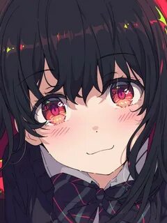 Download 768x1024 Cute Anime Girl, Black Hair, Red Eyes, Blu