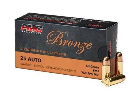 25ACP PMC 50gr FMJ Ammo, 50rd Box.