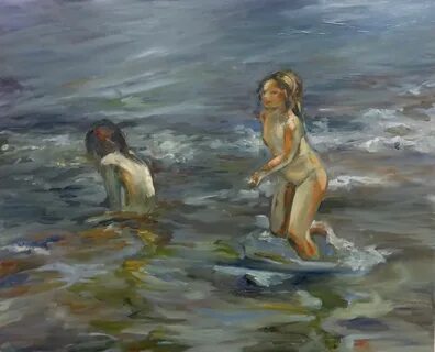 niñas bañandose en la playa Alicia Dominguez - Artelista.com