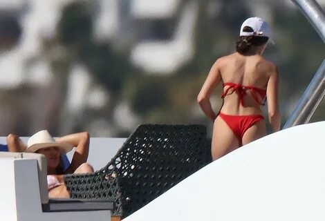 Olivia Culpo Cleavage and Booty in Red Thong Bikini On a Yac