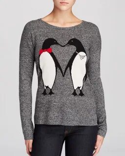 C By Bloomingdale's Penguin Intarsia Cashmere Sweater in Red