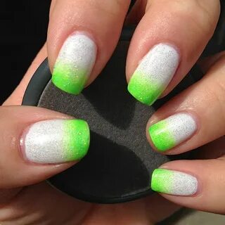 Neon green and white gradient nail design Gradient nail desi