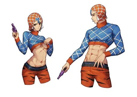 black hair breasts brown eyes genderswap guido mista gun hat