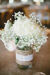 Burlap + Lace Centerpiece Effortless white flowers like hydr