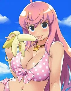 Safebooru - 1girl ahoge banana bikini blue eyes blush breast