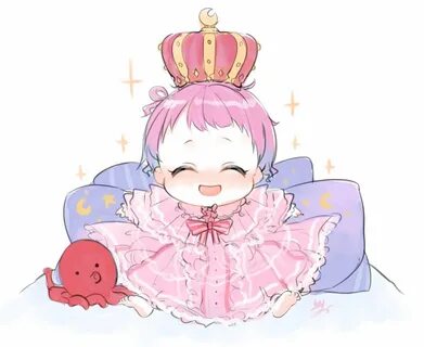 Safebooru - 1girl :d baby closed eyes crown feet happy himem