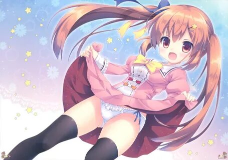 brown eyes brown hair loli long hair panties scan skirt lift