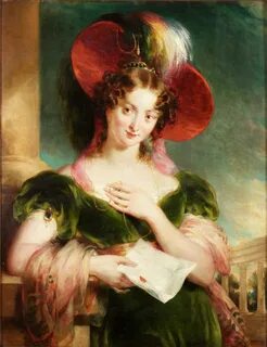 14. by John Wood (1801-1970) depicts a fashionable young lady holding a pen...