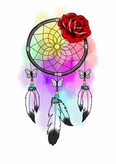 Fun little dream catcher and rose tattoo design with a water