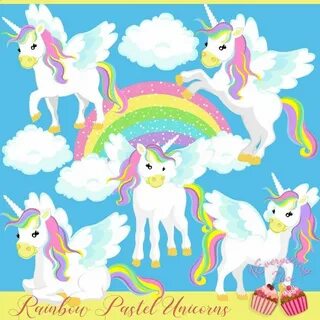 Rainbow Pastel Unicorns Clipart Set Unicorns clipart, Pastel