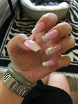 White and pink ombre glitter coffin nails Ombre nails glitte