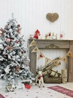 Wood Fireplace White Wall Christmas Tree Decoration Photo St