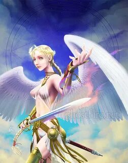 Blonde Female Valkyrie Celestial Warrior Angel with Flaming 