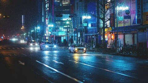 Датсун на ночной улице в Японии Обои на рабочий стол