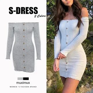 2018 Winter Women Knitted Dresses Autumn Sexy Bodycon Off Sh