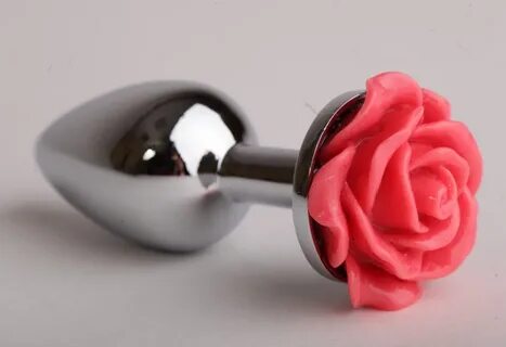 Анальная пробка серебряная маленькая с красной розой - купит
