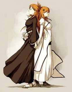 Orihime in an arankar dress and a soul reaper dress. Bleach 