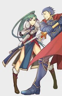 Safebooru - 1boy 1girl armor axe blue hair cape elbow gloves