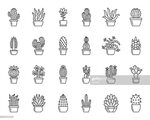 Cactus thin line icon set. Outline web sign kit of succulent