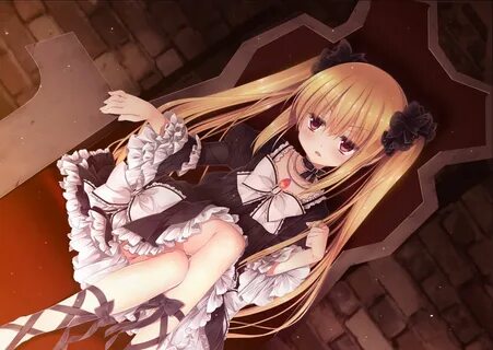 Blonde hair brown eyes choker dress game cg goth-loli iris p