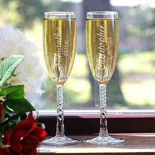 Engraved Bride and Groom Flute Set, wedding champagne flutes