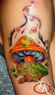 Frog Under Evil Mushroom Tattoo On Half Sleeve Mushroom tatt