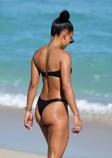 Karrueche Tran showing off her awesome butt in a black thong