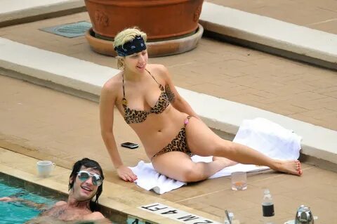 Lady Gaga bikini nip slip & showing ass crack at the pool in