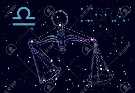 Libra Zodiac Sign And Constellation. Scales On A Cosmic Dark