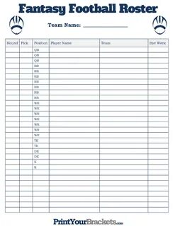 Printable Fantasy Football Roster Sheet