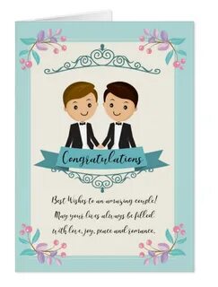 Wedding Congratulations Two Grooms Gay Wedding Card Blue Ets