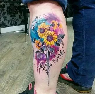 Sunflowers Botanical Calf Tattoo Sunflower tattoo sleeve, Su