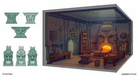 Dwarven smithy, Boris Rogozin Props concept, Concept art, Na