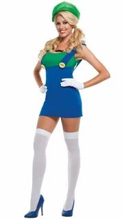 Womens Super Mario Luigi Brothers Plumber Fancy Dress Up Par