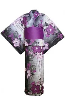 Buy myKimono Traditional Japanese Kimono Robe Yukata 200(purple flowers) wi...