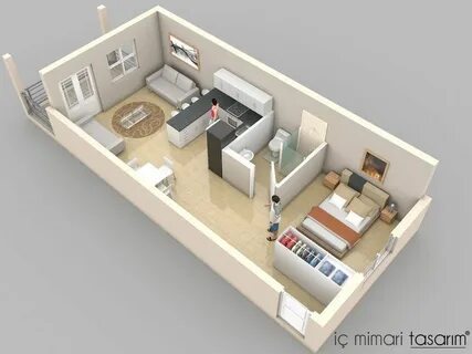 daire-kat-planlari (23) Studio apartment floor plans, Apartm