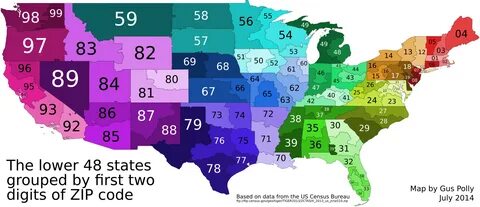 The United States grouped by the first two ZIP code digits U