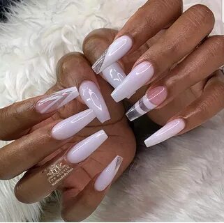 Milky white nail design White acrylic nails, Pink acrylic na