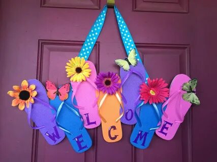 Flip Flop Welcome sign Flip flop wreaths, Wreath crafts, Fli