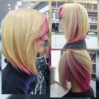 Super fun blonde with custom pink peekaboo color for October