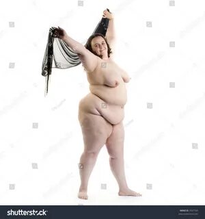 Nude Overweight Woman Looking Camera Front: стоковая фотогра